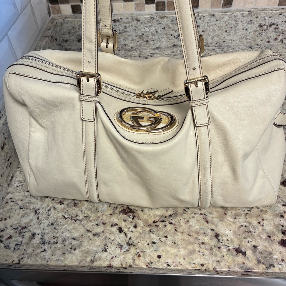 Gucci Britt Boston Cream Leather Women's Bag - Picture 2 of 12
